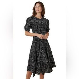 Alaïa Paris • Textured Jacquard Fit Flare Mini Dress Black White Puff Sleeve